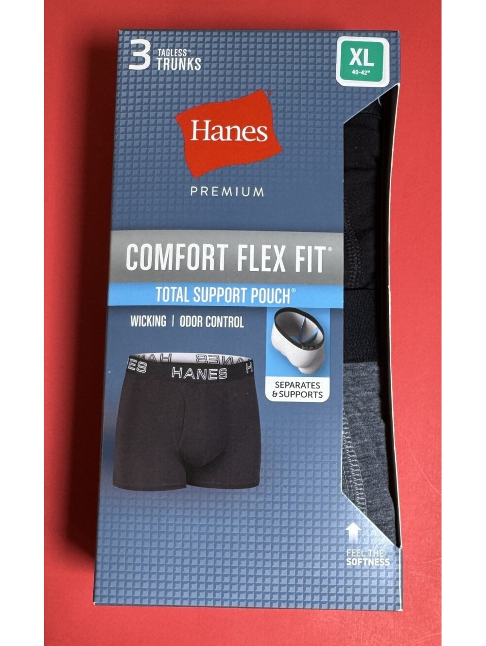 Hanes Premium Comfort Flex Fit Total Support Pouch Tagless Trunks 3 Pack XL